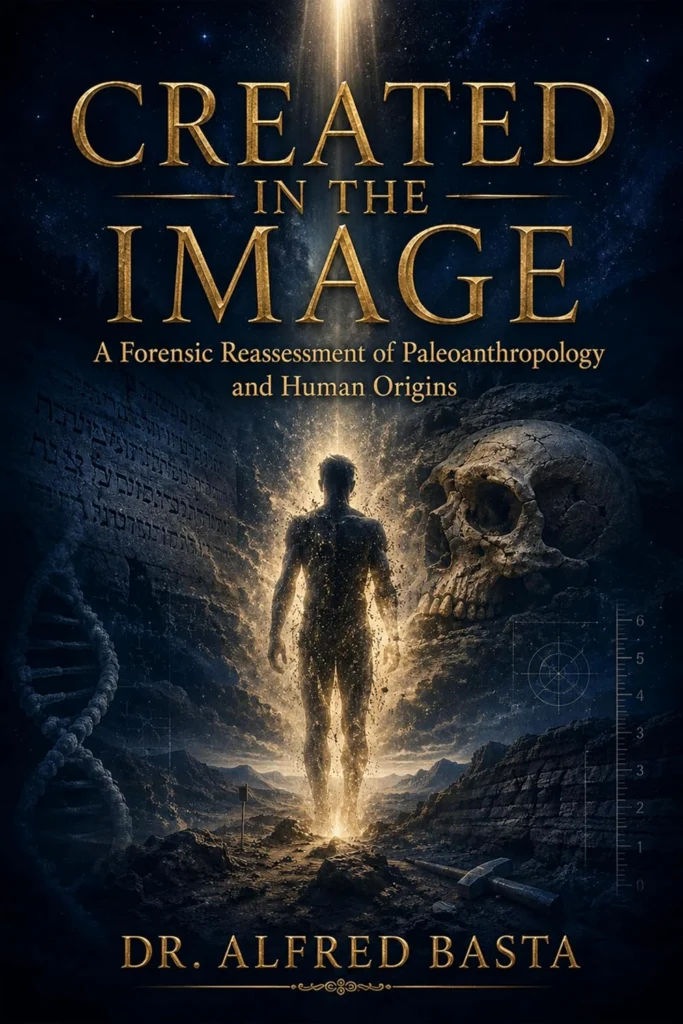 Created in the Image: A Forensic Reassessment of Paleoanthropology and Human Origins by Alfred Basta (book cover)